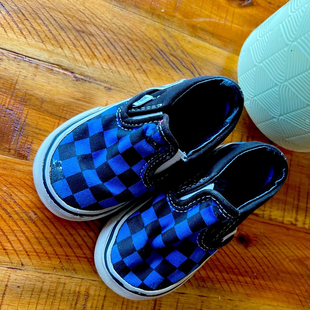 4T Blue and Black Checkered Van Slip Ons